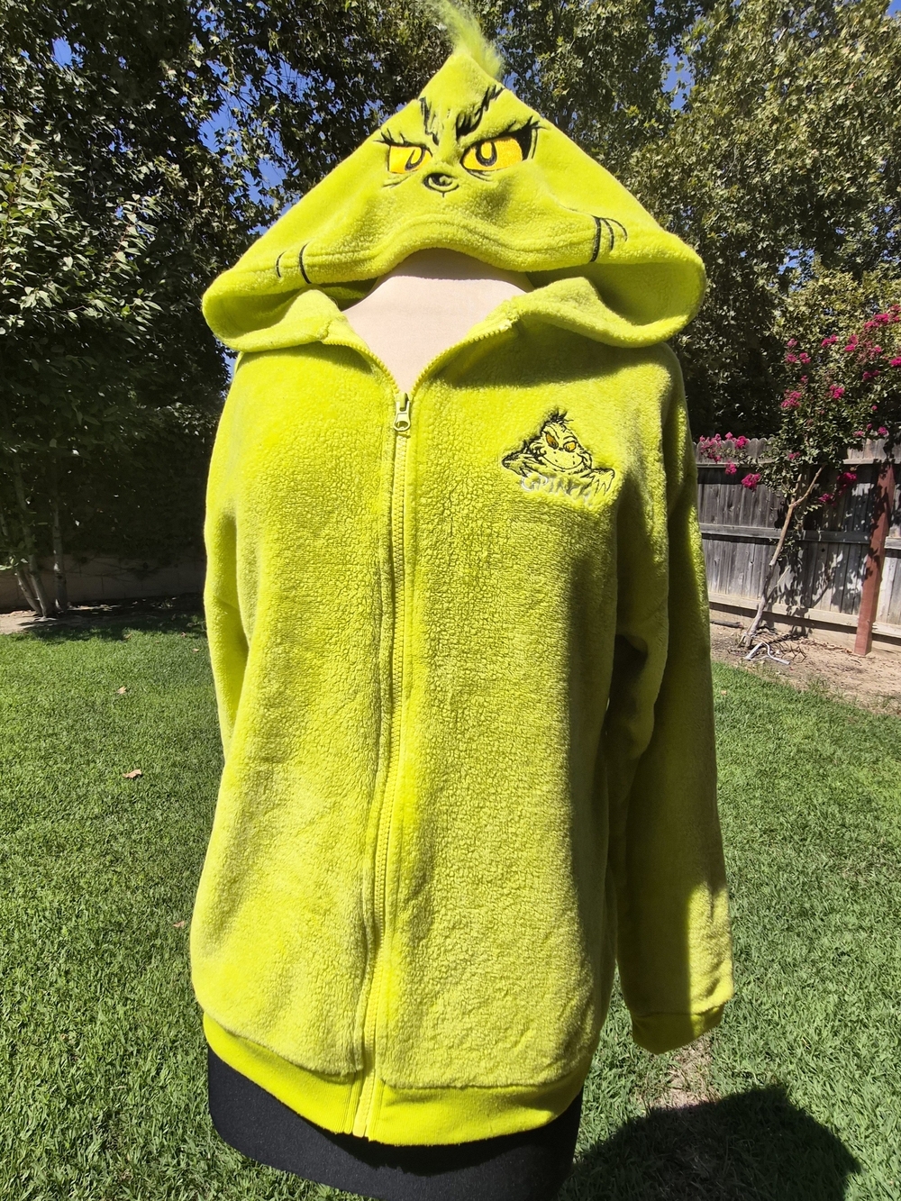 EUC Dr. Seuss The Grinch Plush Fleece Zip-Up Character Hoodie XL #0523